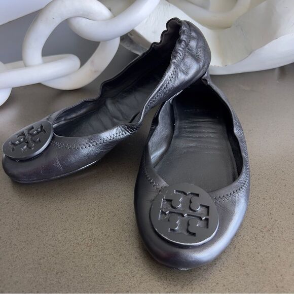 Tory Burch Minnie Travel Black Leather Ballet Flats Size 6 - Picture 2 of 9